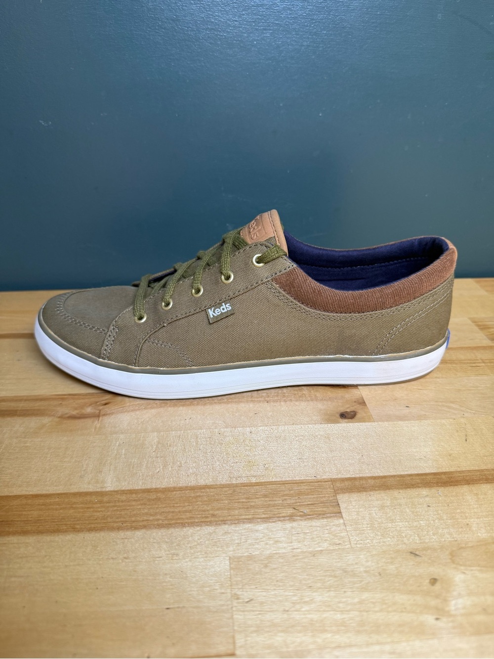 Keds Olive Canvas Low-Top Sneaker with Brown Trim
